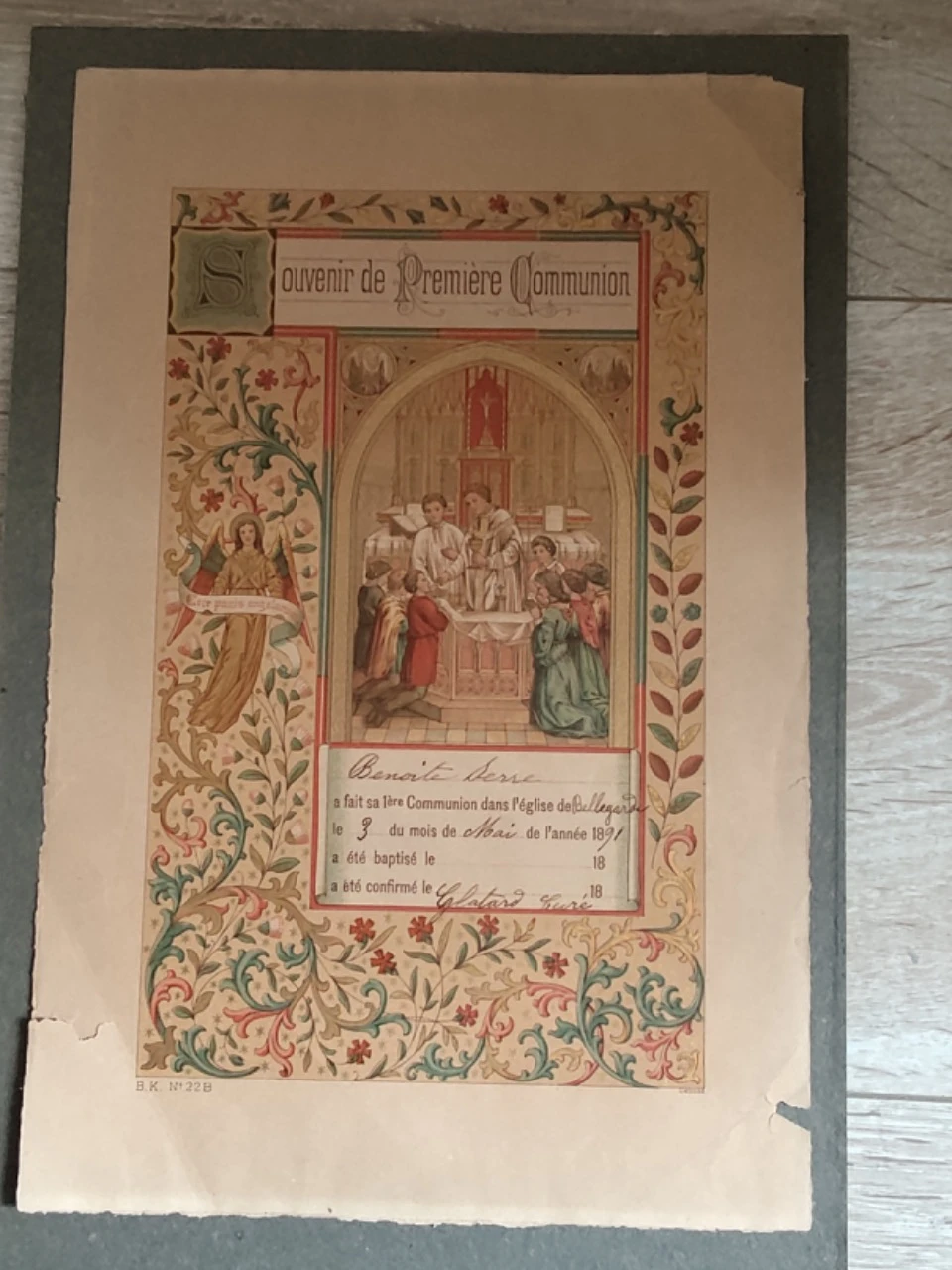 Souvenir de première communion 3 mai 1891